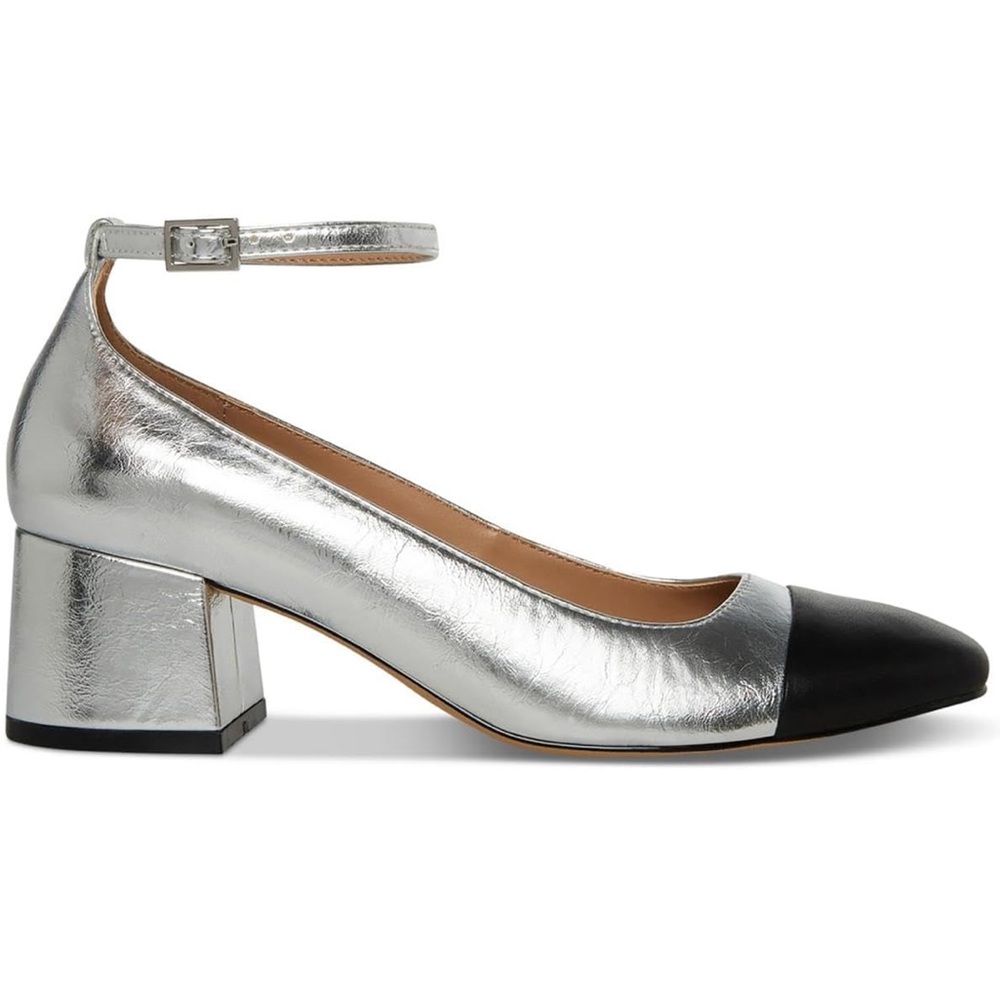 Steve Madden Metallic Silver and Black Cap Toe “Chanel” Short Heels
